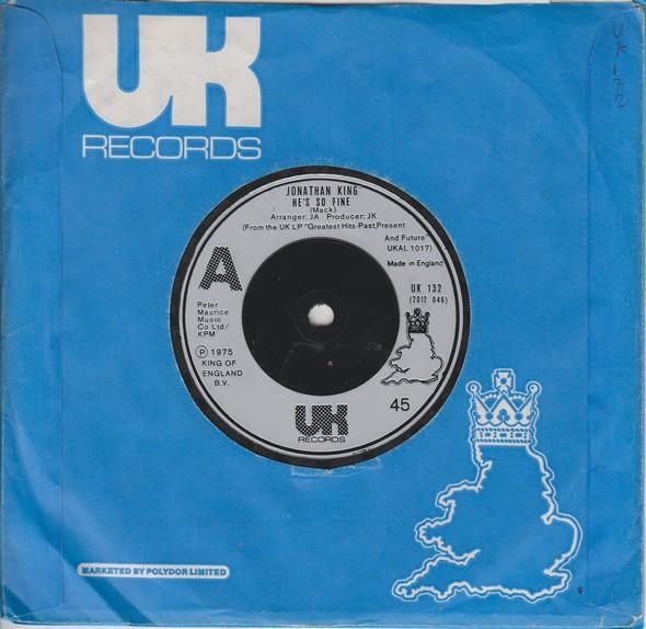 7inch Record JONATHAN KING - He's So Fine UK132 UK Records 1976 UK Pop Used