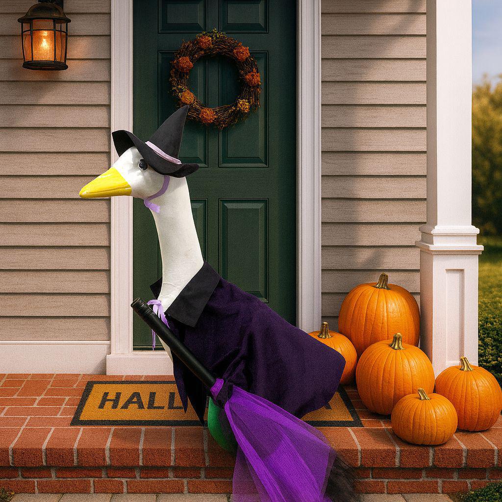 Porch Goose Halloween Purple Velvet Witch Cloak with Broomstick for Dogs