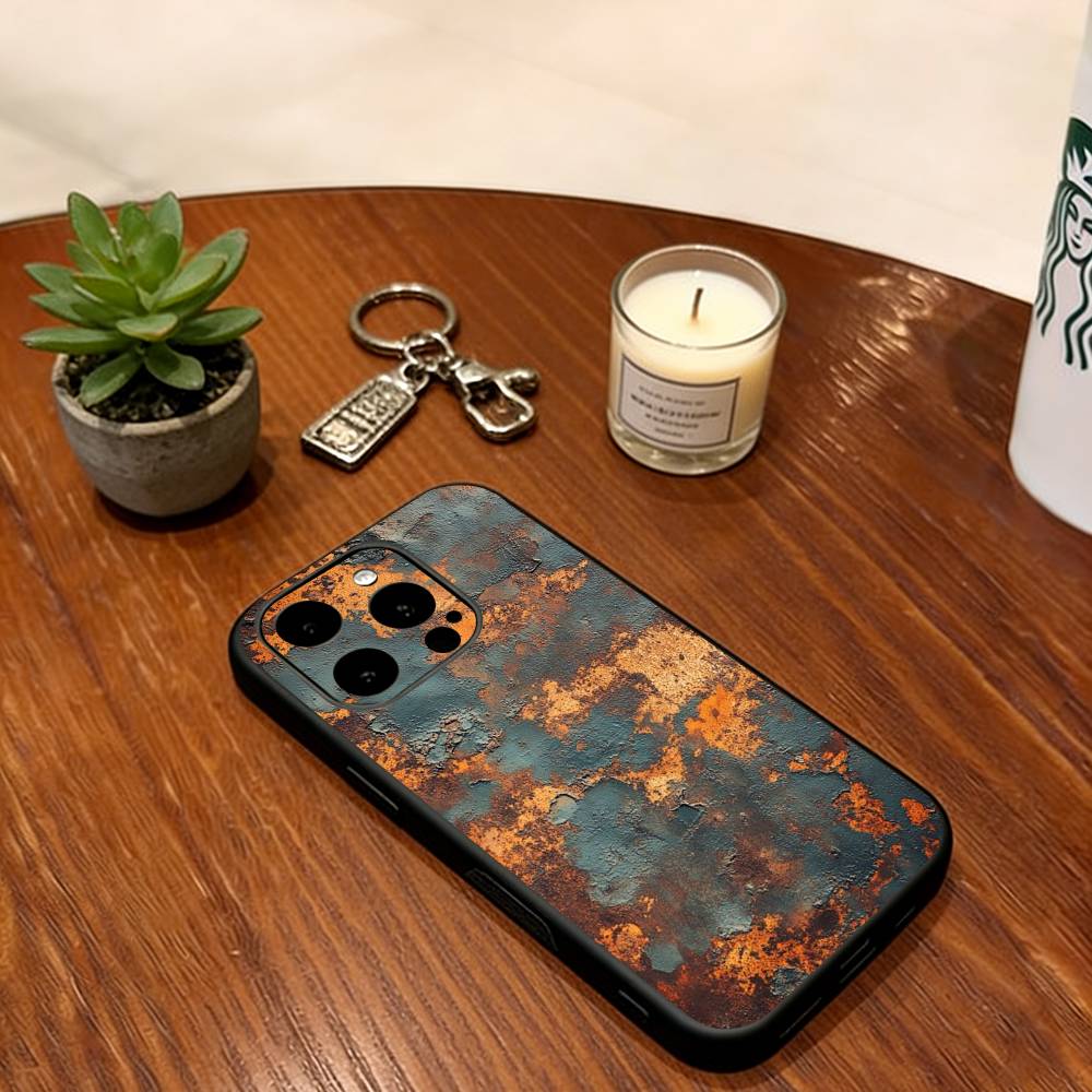 Vintage Rust Phone Case For iPhone 17,16,15,14,13,12,11 Plus,Pro Max,XS,Soft Silicone Black Cover