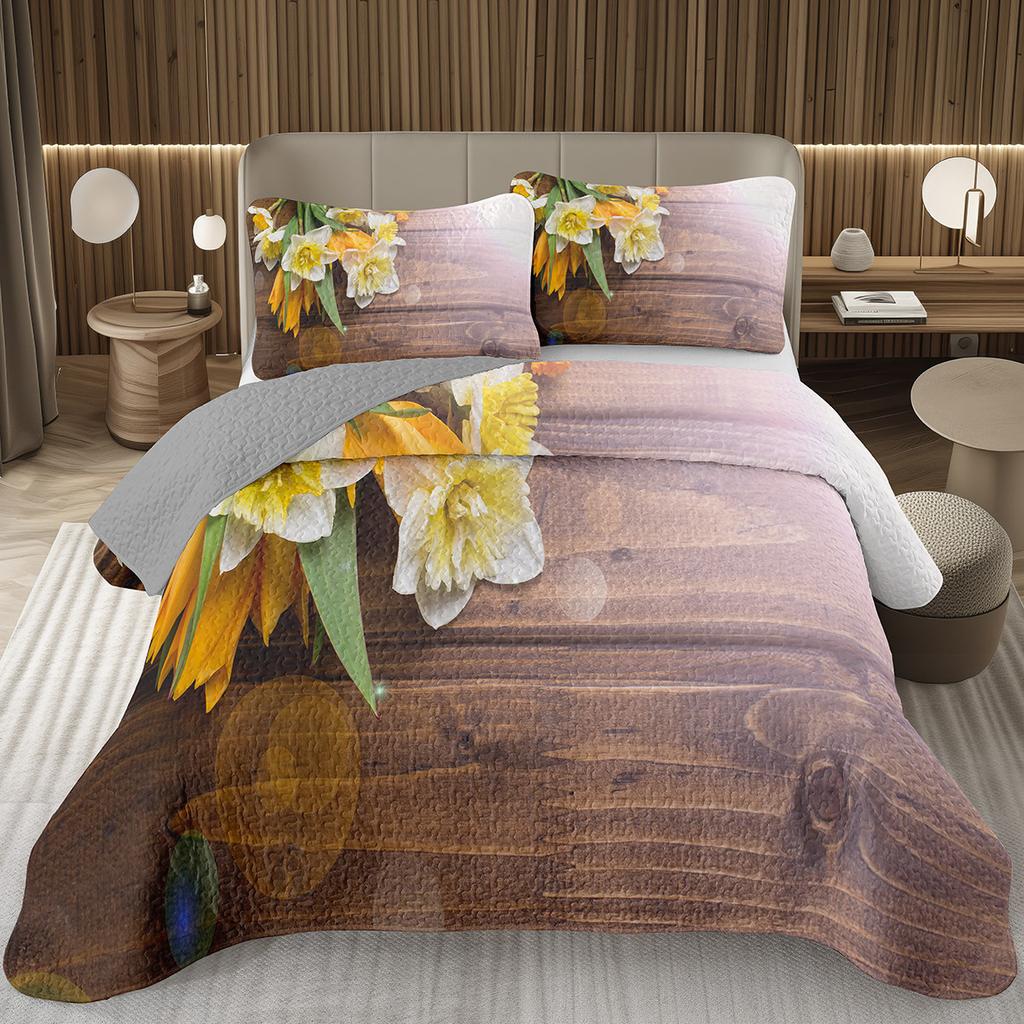 Purple Lavender Bedspread Set Botanical Floral Coverlet Twin Queen Garden Flower Quilted Bedding Set For Girls Women Bedroom