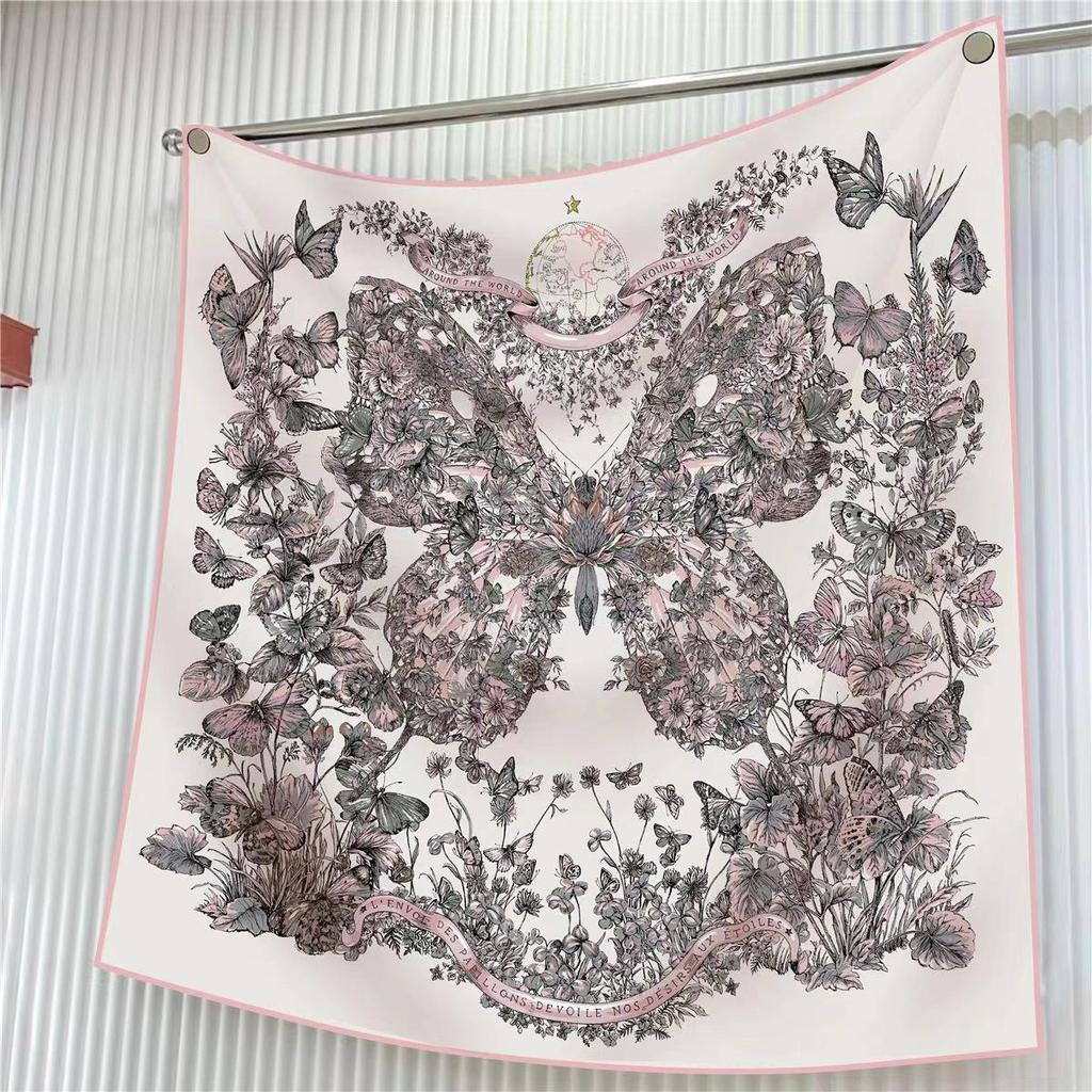 90cm Large Twill Silk Scarf: High-Quality, Fashionable Square Print, Versatile Shawl with Sun Protection