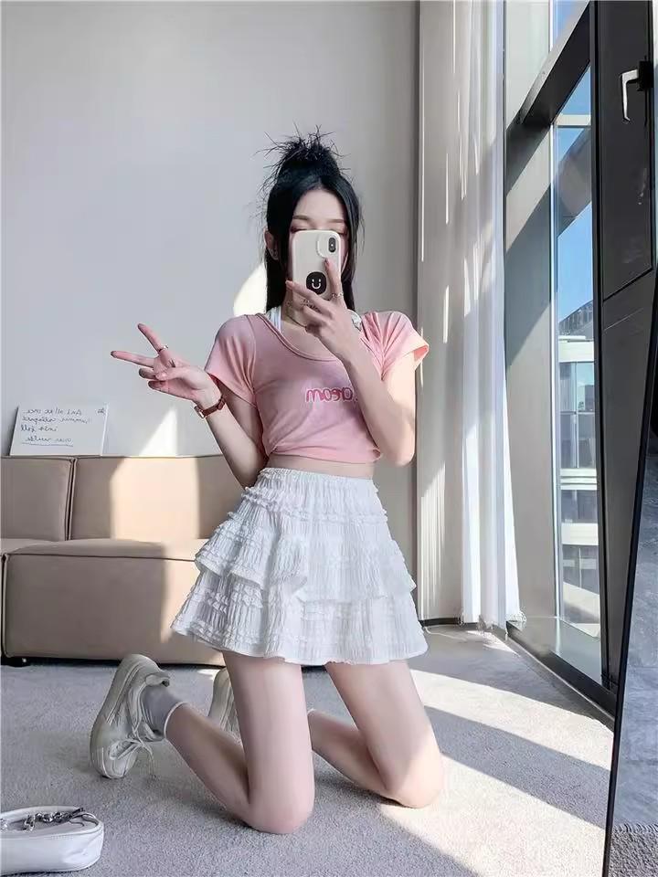 Women's French-Style Ballet Fluffy Layered A-Line White Cake Skirt - Petite & Spring Anti-Exposure Design