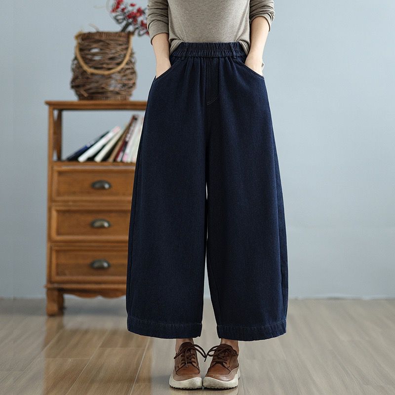 

DIMANAF 2025 Осень Зима Женские Джинсы Большого Размера Хлопок Новые Винтажные Женские Длинные Джинсовые Брюки 2XL темно-синий