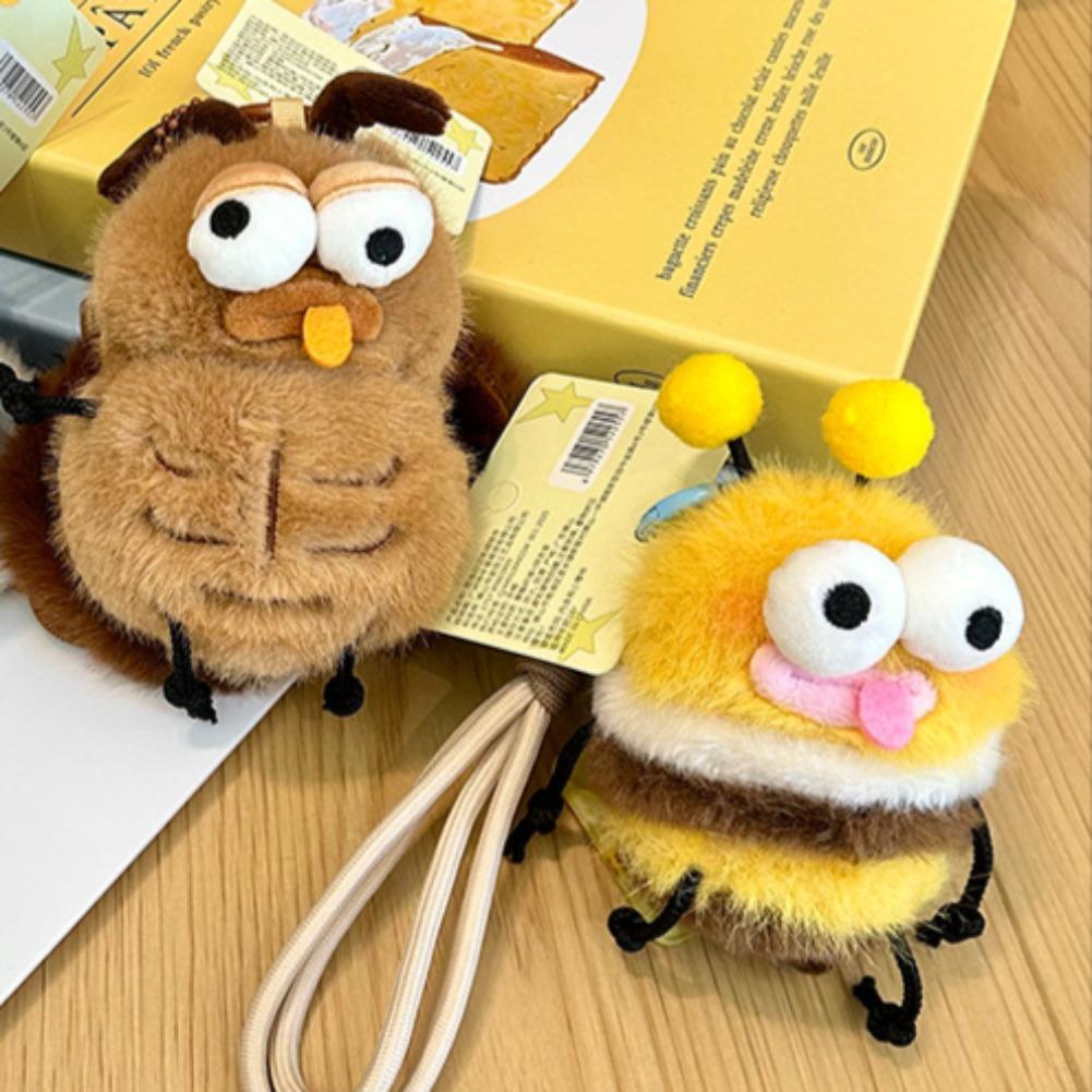 Funny Ugly Insect Plush Keychain Cute Mosquito Cockroach Bee Stuffed Doll Bag Pendant Charm Plushie Toy Gift For Friend