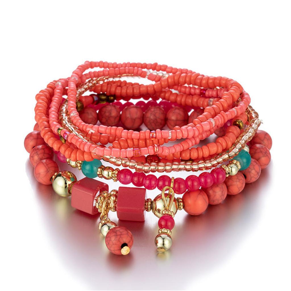Design Sense Retro Beads Western Region Style Bracelet Women Summer Colorful Beaded Chain Bangle Jewelry Collocation Accessories