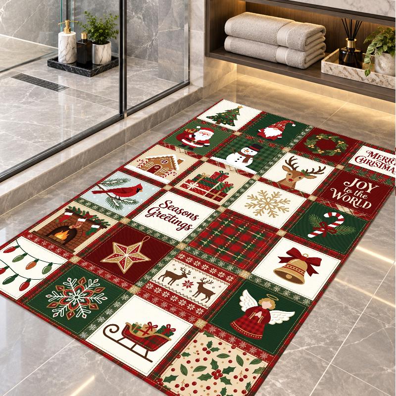 Christmas Theme Floor Carpet, Soft Area Rug, Xmas Indoor Home Holiday Decoration