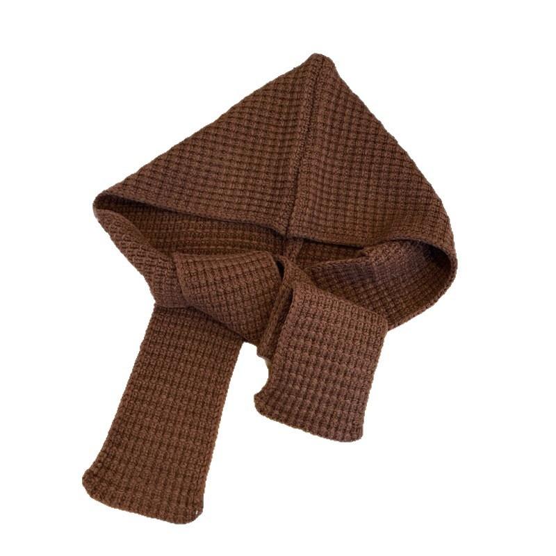Autumn and winter dual-purpose hooded shawl hat scarf integrated women's two-piece set solid color warm scarf wool knitted hat