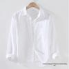 Men's Long Sleeve Casual Cotton and Linen Shirt - Thin Style, Loose Fit, White for Spring and Autumn