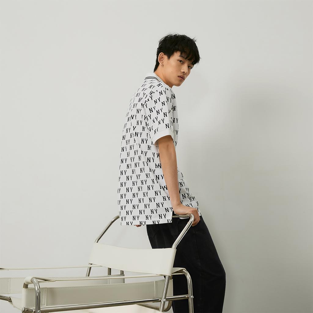 New MLB MONOGRAM Collection New York Yankees SS24 Polo Shirt Unisex Ivory White 3APQM0443-50IVS