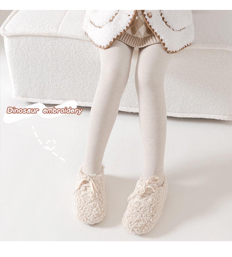 Girls' Fleece-Lined Open Crotch Stirrup Tights - Cotton, Thick, Vertical Stripes, Warm Autumn/Winter Wear
