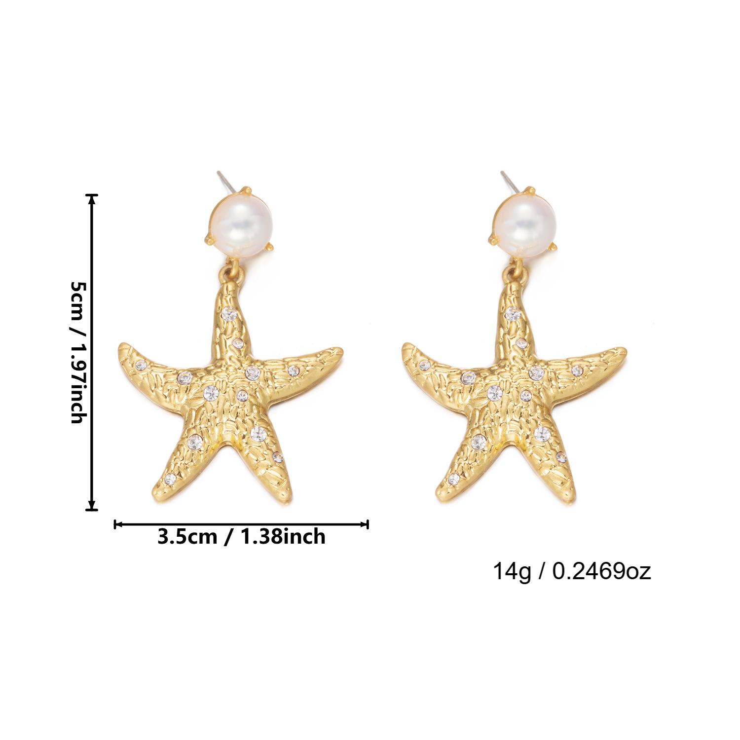 

Women s Bohemian Resort Style Necklace and Earring Set Fashionable Starfish Pendant Necklace and Earrings with Diamond and Pearl Accessories 2