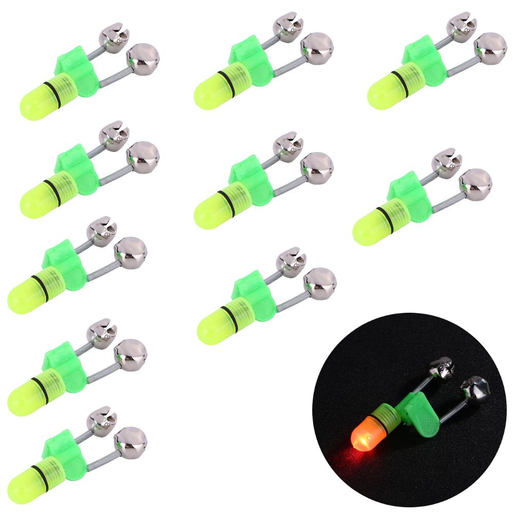 1-10pcs Night Fishing Rod Bite Bait Alarm Light with Twin Bells Ring Fishing Bite Alarm Indicator Carp Fishing Accessories