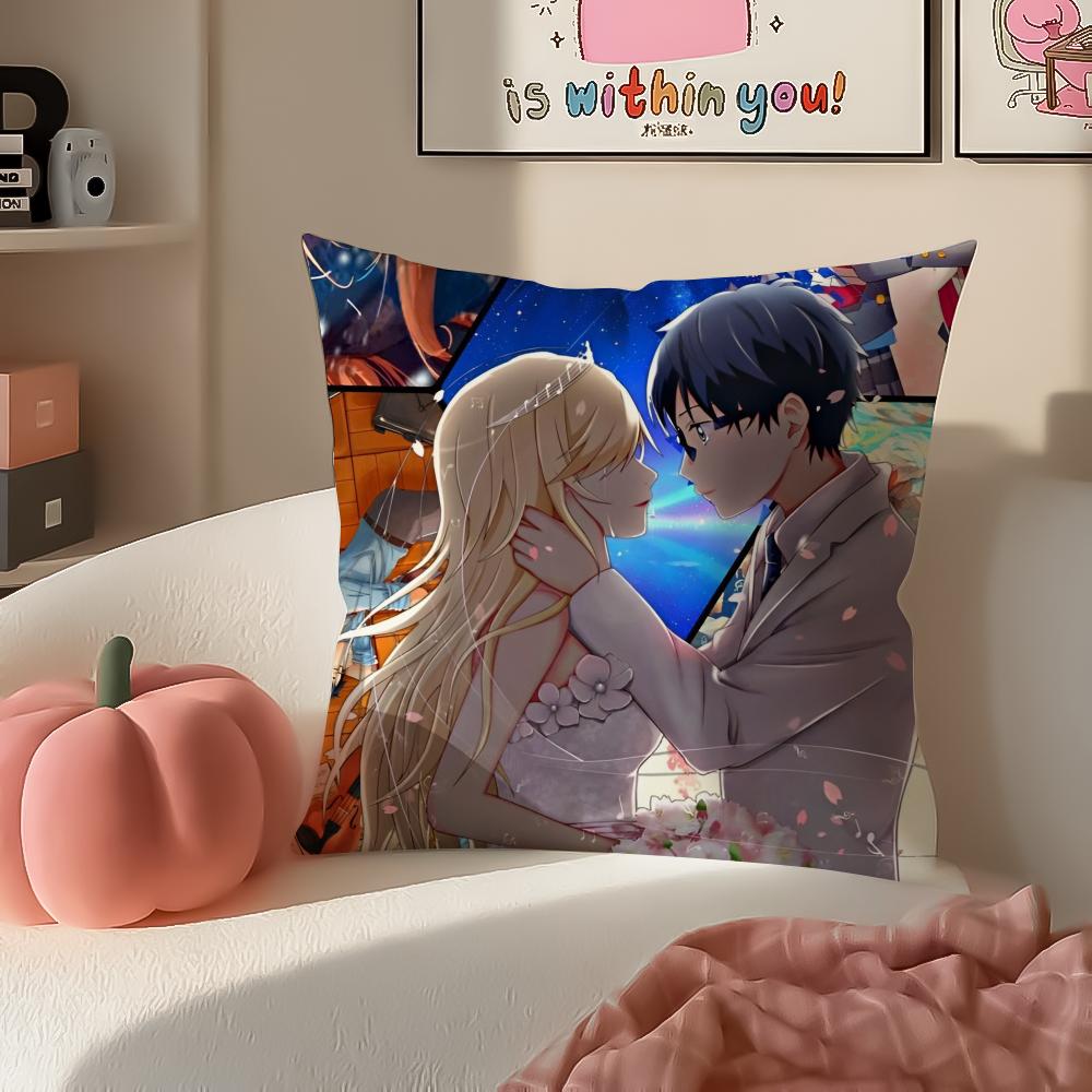 

Melancholic Anime YYour Lie in April Cushion Cover Pillowcase Short Plush Invisible zipper Room Sofa Cushion Cover 30X30cm