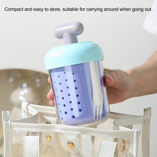 Portable Overnight Oats & Salad Jar with Built-In Fork 500ml Microwave-Safe Breakfast Bowl with Lid BPA-Free Fruit Cup for Meal Prep Travel