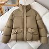 Winter down cotton jacket women's warm cotton jacket 2025 new fashion casual solid color stand-up collar cropped top