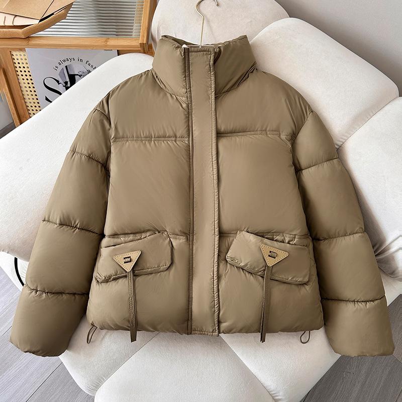 Winter down cotton jacket women's warm cotton jacket 2025 new fashion casual solid color stand-up collar cropped top