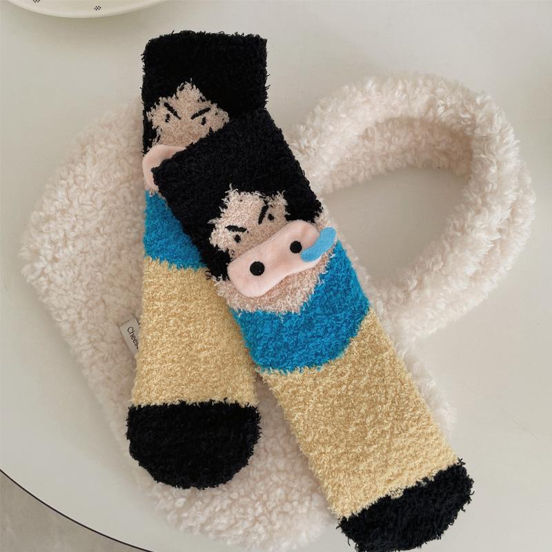 Winter Warm Thick Socks Female Cartoon Piggy Coral Fleece Medium Tube Socks Can Be Home Sleeping Socks