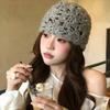 Hollow Crochet Flower Hat Solid Color Beanies Cap Casual Knitted Pullover Hat  Outdoor
