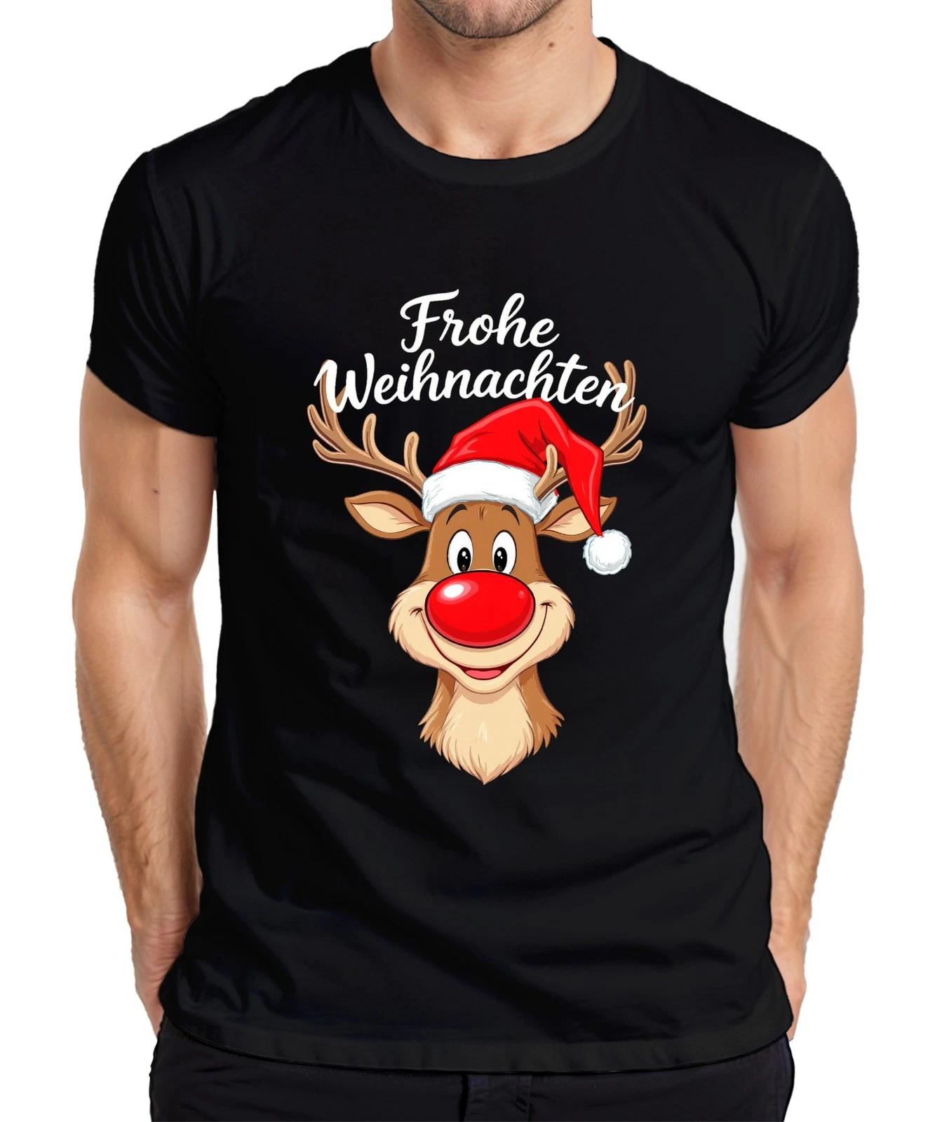 Merry Christmas Rudolph Red Nose Santa Hat Kids Funny Mens T-Shirt- 4XL