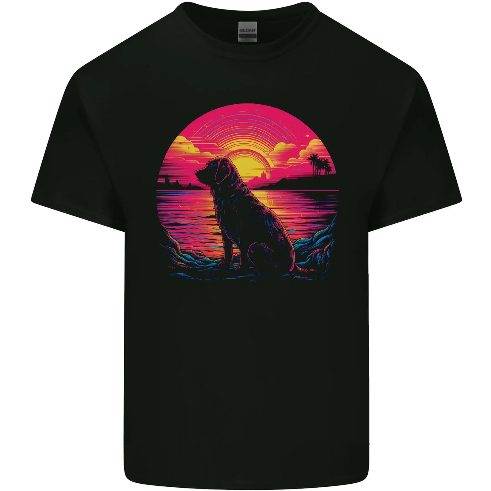 Retrowave Golden Retriever Dog Kids T-Shirt Childrens S