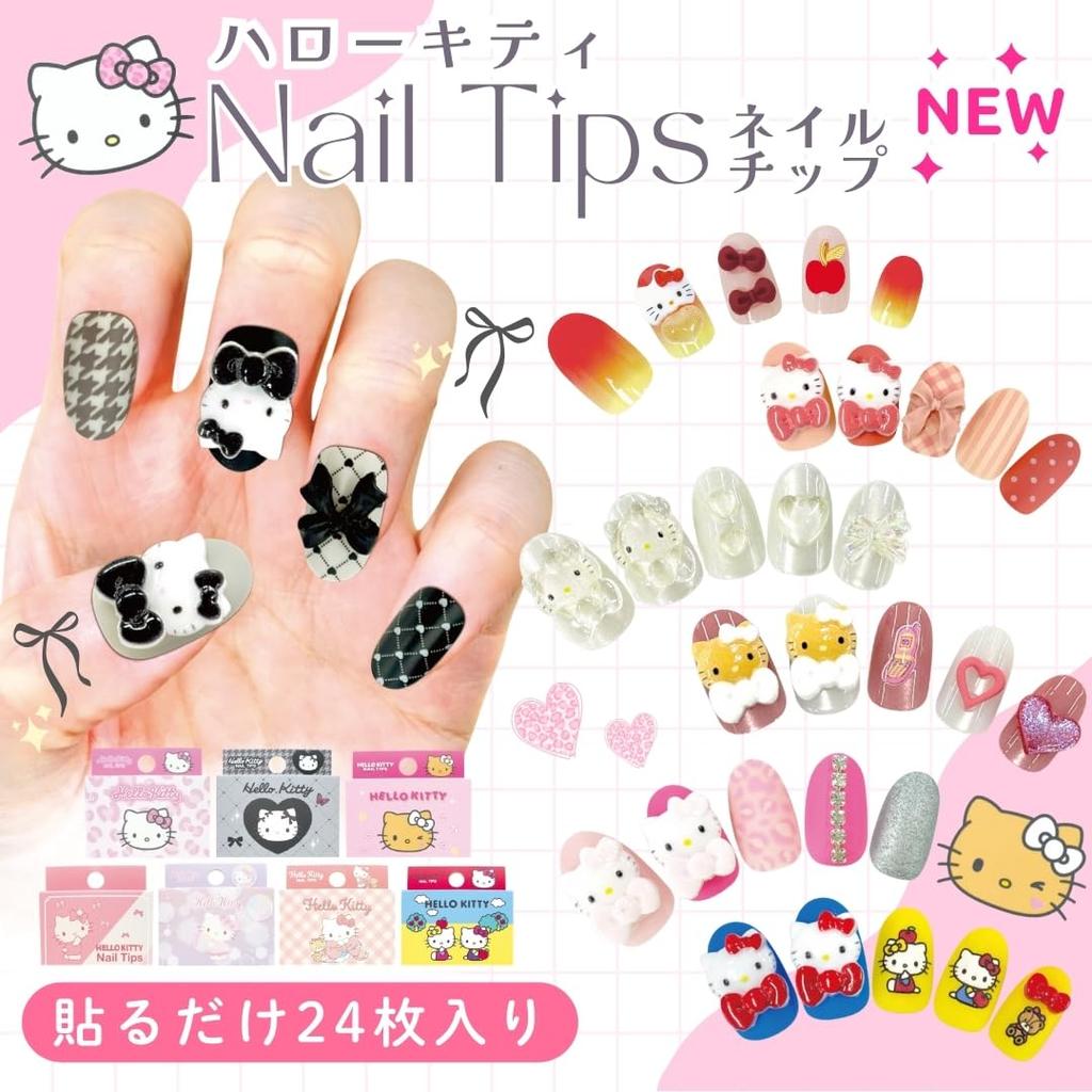 Sanrio Character Nail Hello Peel and 24 Stone Nail Peel and Stick Nails for and Adults Tips, Kitty, Retro, Stick, 3D, Sheets, Short, Gradient,