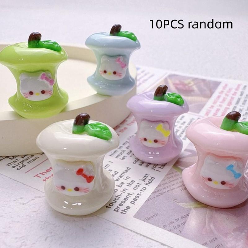 

10/100PCS 3D Cat Apple Core DIY Hair Clip Head Rope Hole Shoe Flower Internet Red Pendant Phone Case Pendant Resin Accessories