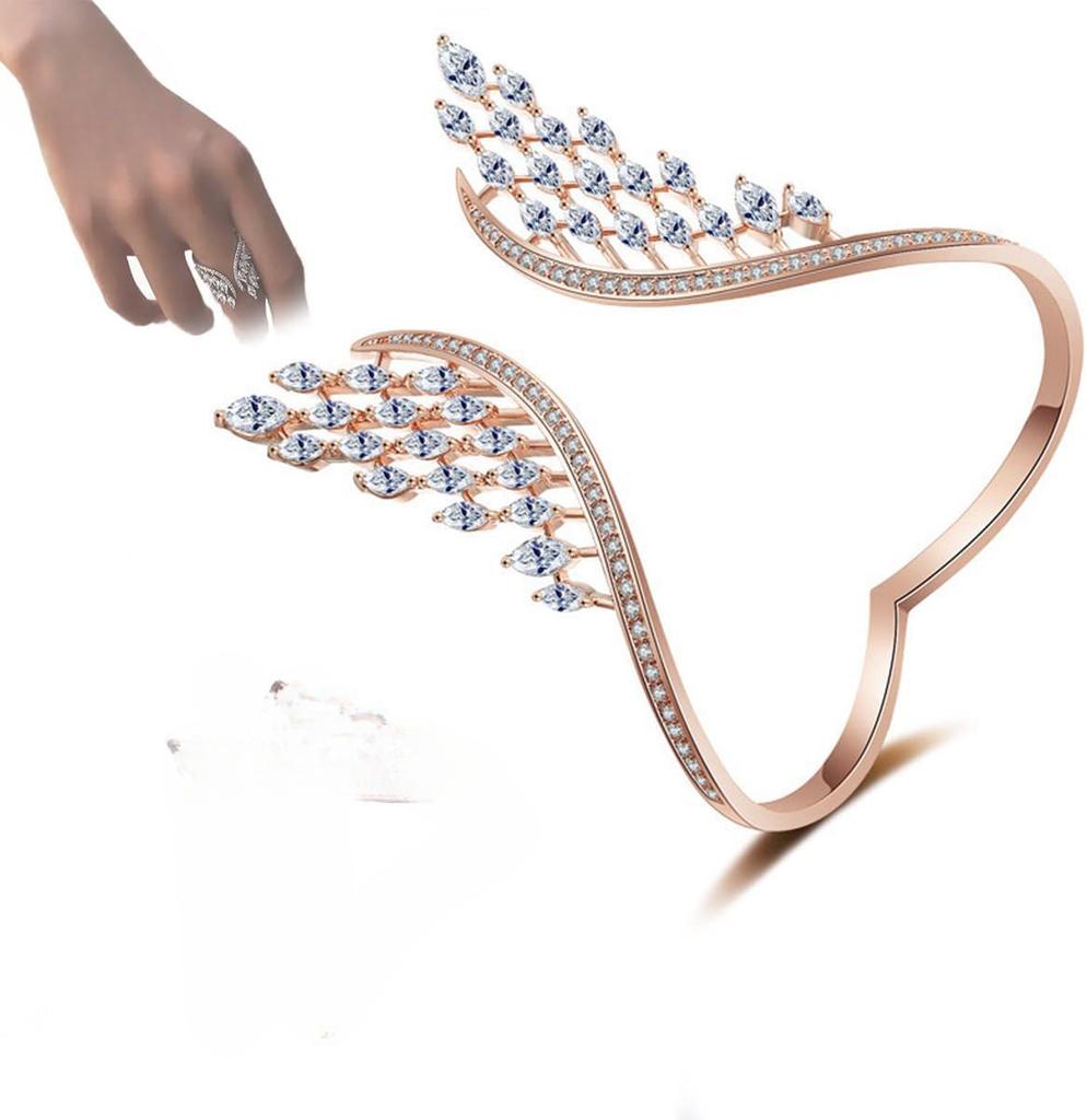 New Arrival Fashion Angel Wings Opening Ring for Women Luxury Shiny Full of Zircon Wedding Bangle Jewelry Party Accessories Gift