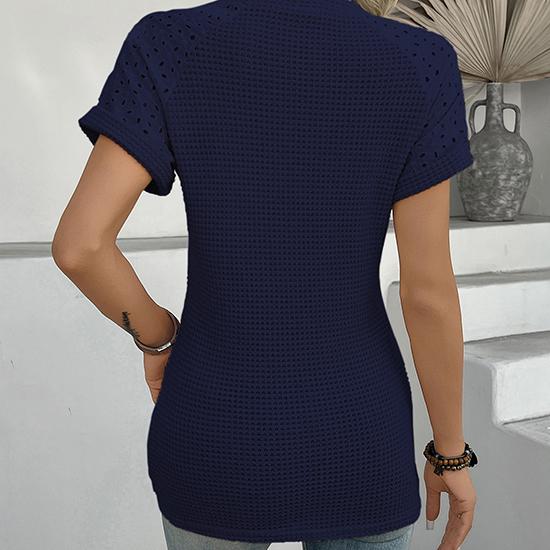 European and American Spring and Summer Round Neck Lace Patchwork Short Sleeved T-shirt Casual Top Fashionable Women's Clothing