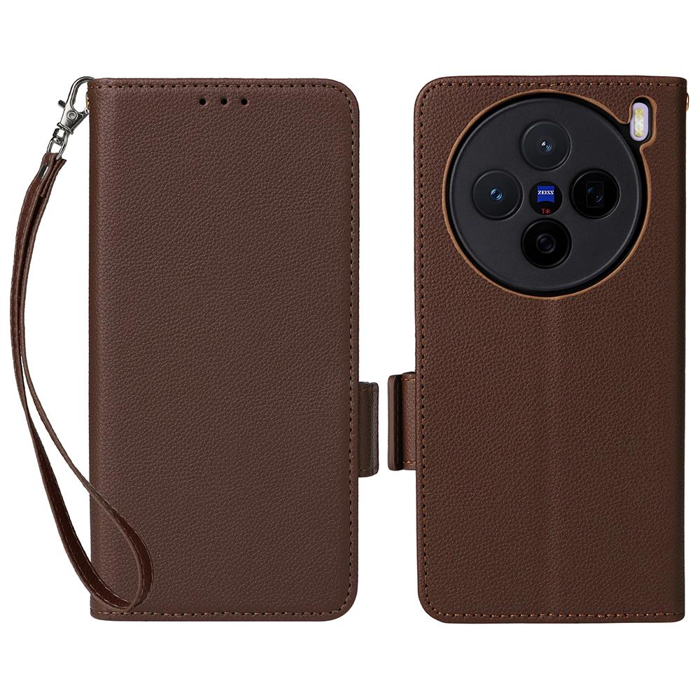 For vivo X200s 5G Leather Case with Wrist Strap Litchi Texture Wallet Phone Cover