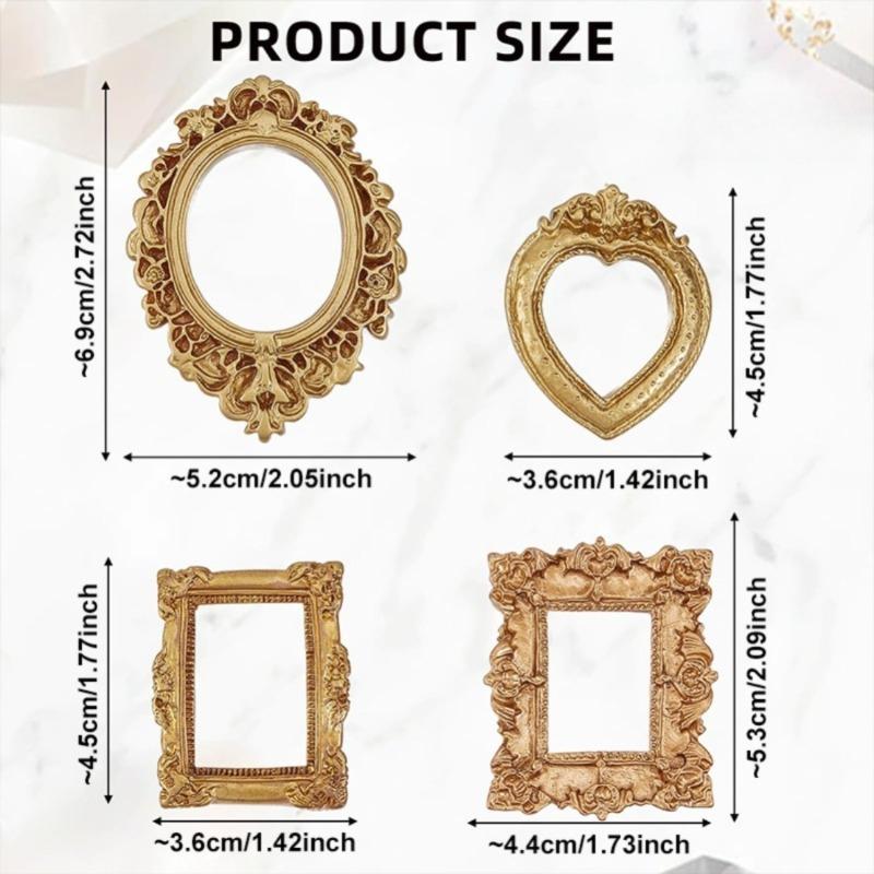 50pcs Vintage Mini Baroque Picture Frame Set Small Baroque Resin Jewelry Holder Mini Rectangle Display Table Wall Hanging Decor