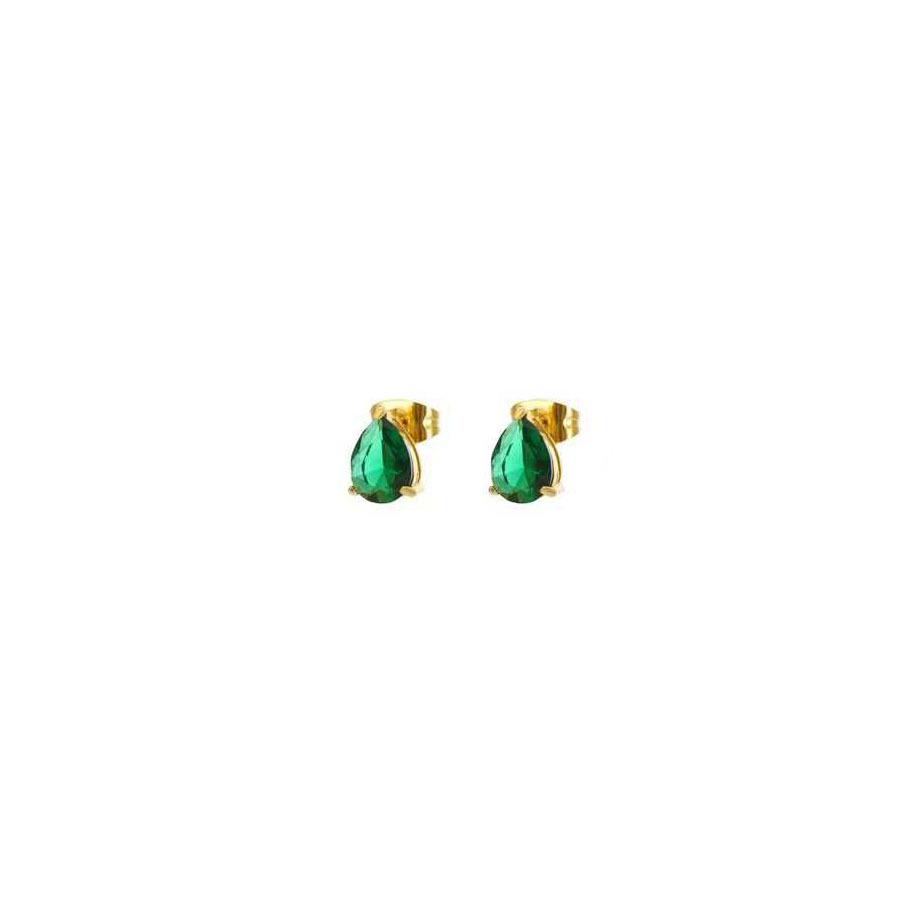Titanium Steel Water Drop Claw Set Earrings with Oval Cubic Zirconia, Colorfast Stud Design