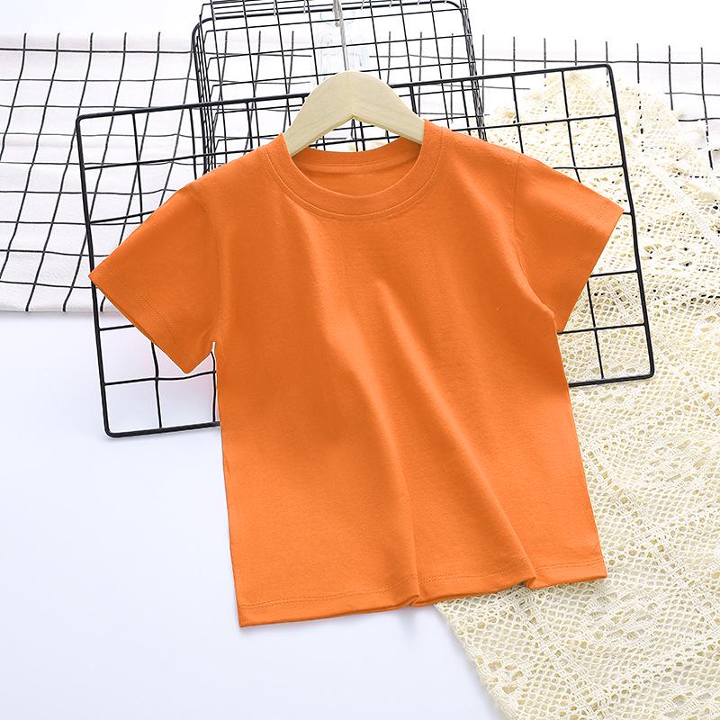 Kids' Cotton Short-Sleeve Round Neck T-Shirt with Logo, Candy Color, Primary School Uniform.