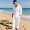 Men's Linen Casual Two-Piece Set: Classic Lapel Long Sleeve Shirt & Breathable Straight-Leg Pants