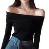 French temperament off-shoulder knitted bottoming shirt women's spring and autumn gentle pure desire slim-fitting one-word shoulder long-sleeved top