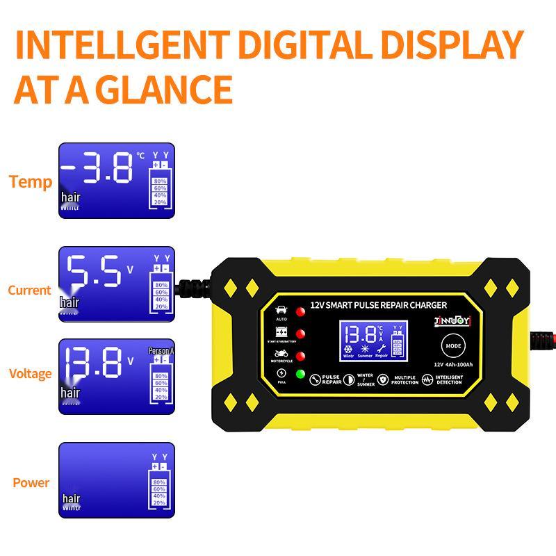12V 6A Smart Pulse Lead-Acid Battery Charger for Car and Motorcycle