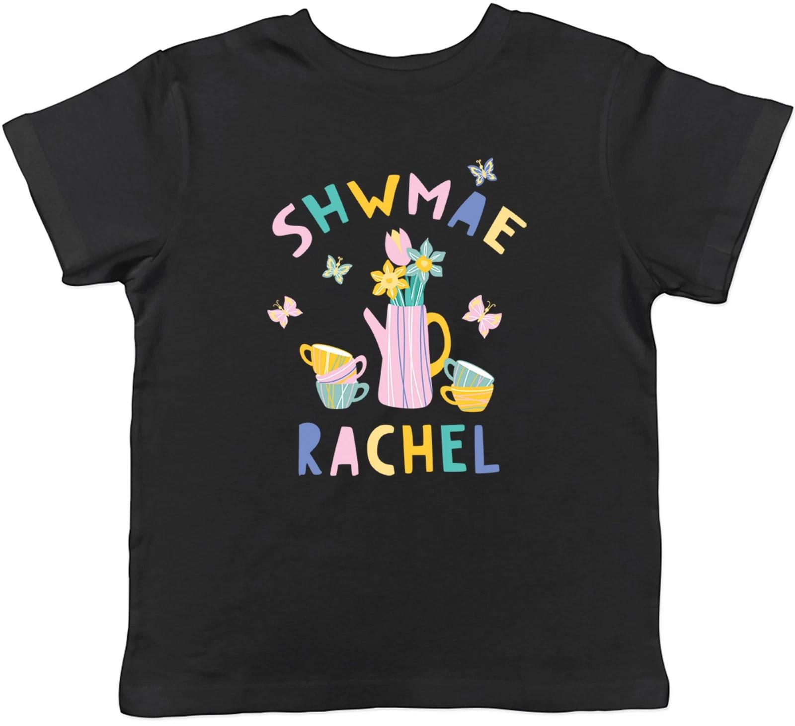 Personalised Shwmae Welsh Wales Flowers Any Name Kids T-Shirt Boys Girls Gift 110