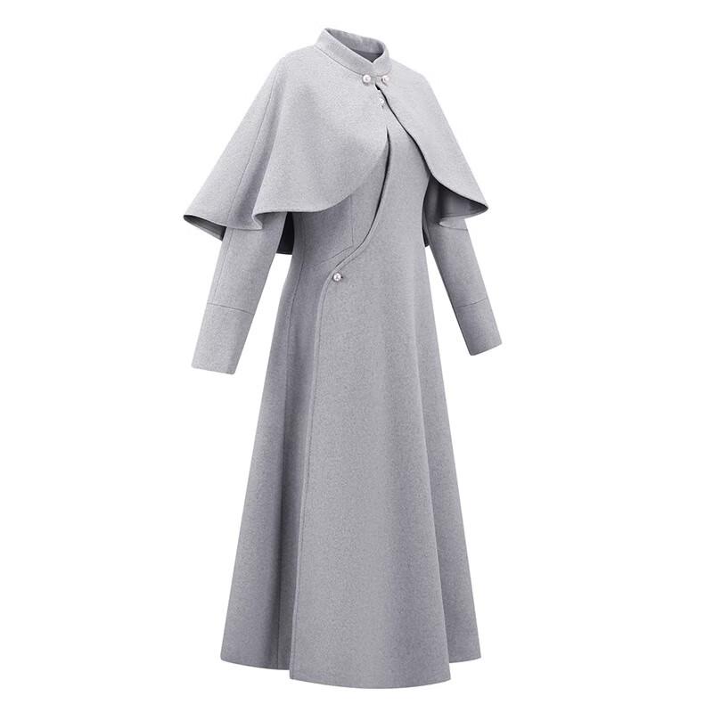 Taluoman Women's Elegant Grey Wool Blend Overcoat