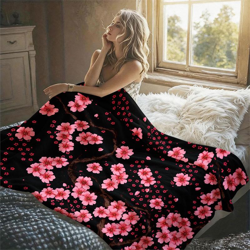 Pink Cherry Flannel Blanket Warm Soft Halloween Christmas Decorative Couch Warm Cozy All-Season Gift