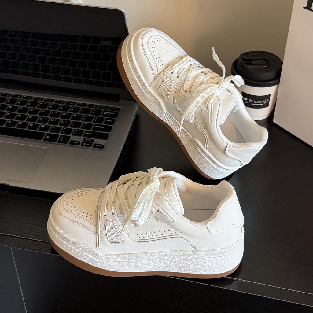 Leather thick-soled non-slip spring new simple thick-soled casual comfortable heightening sports shoes