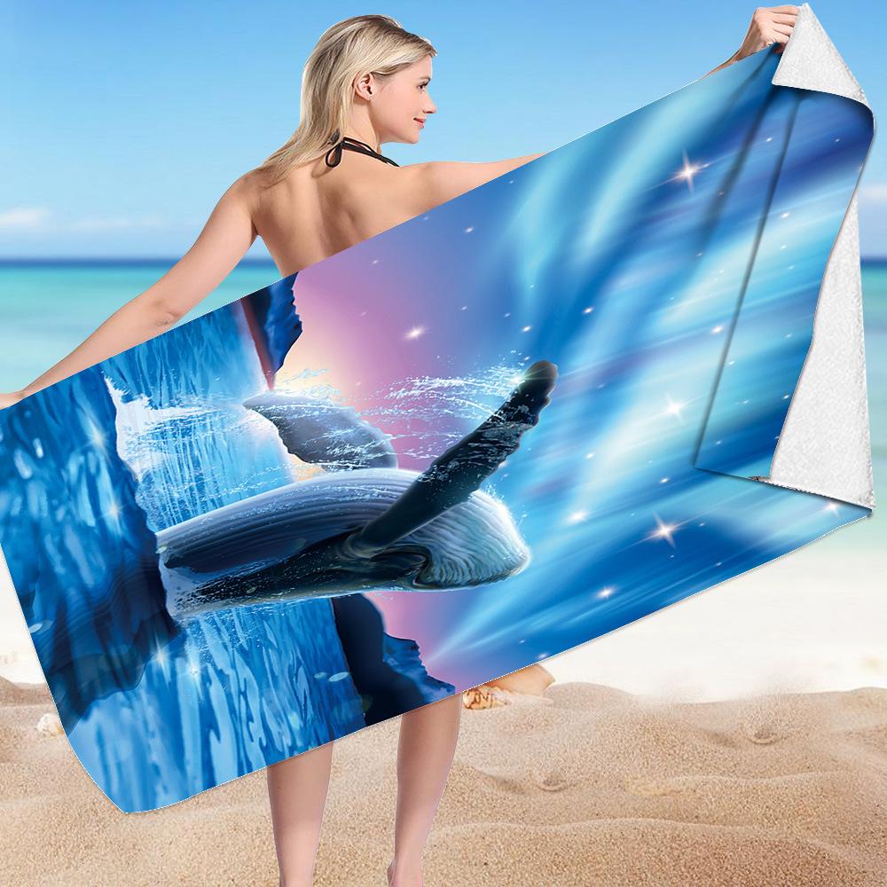 Blue Dolphin Beach Towel Ocean Fish Quick Dry Moon Star Sand Free Microfiber Bath Towel Travel Camping Bathroom for Girls Adults