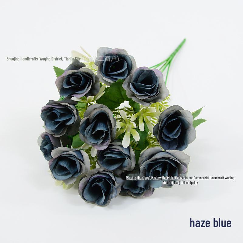 Artificial 12-Head Small Rose Bouquet: Fake Flowers for Home, Dining, Party, or Salon Decor
