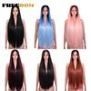 FREEDOM Yaki Straight Synthetische Spitzeperücken für Damen Ombre Braun Handgebundene Spitzeperücke 36 Zoll Mittelscheitel Lang Blau Rosa Cosplay-Perücke