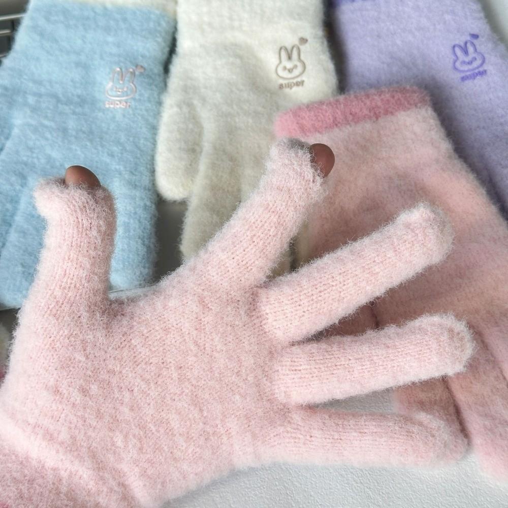 Elastic Knitted Gloves Thickened Fleece Lined Gloves Fashion Winter Gloves  for Women