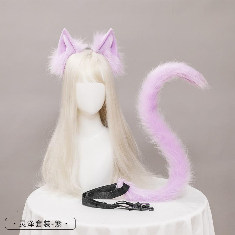 O ureche de pisică coadă de pisică bijuterii cosplay handmade imitație animal ureche bentiță coadă set de accesorii