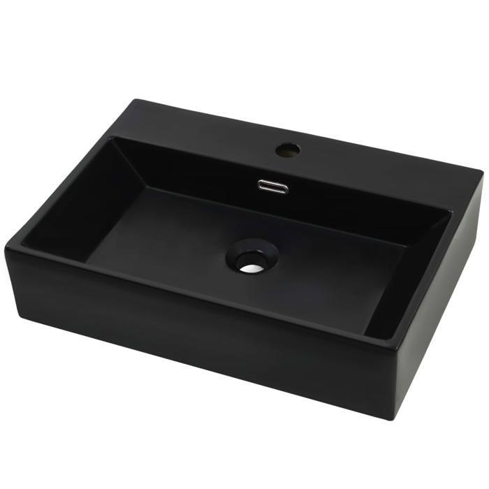 VidaXL Ceramic Black Washbasin with Tap Hole 60.5x42.5x14.5 Cm Sink 142742