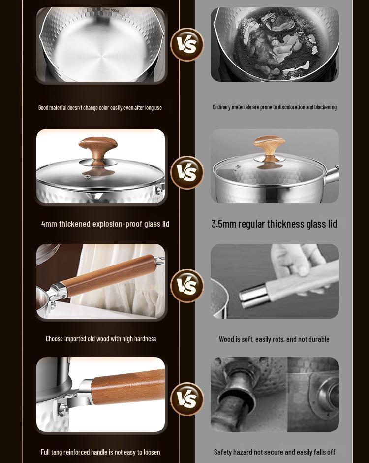 Xunshun Mehrschichtige Yukihira-Pfanne aus Edelstahl, Unbeschichteter Babykost-, Suppen- und Ramen-Topf