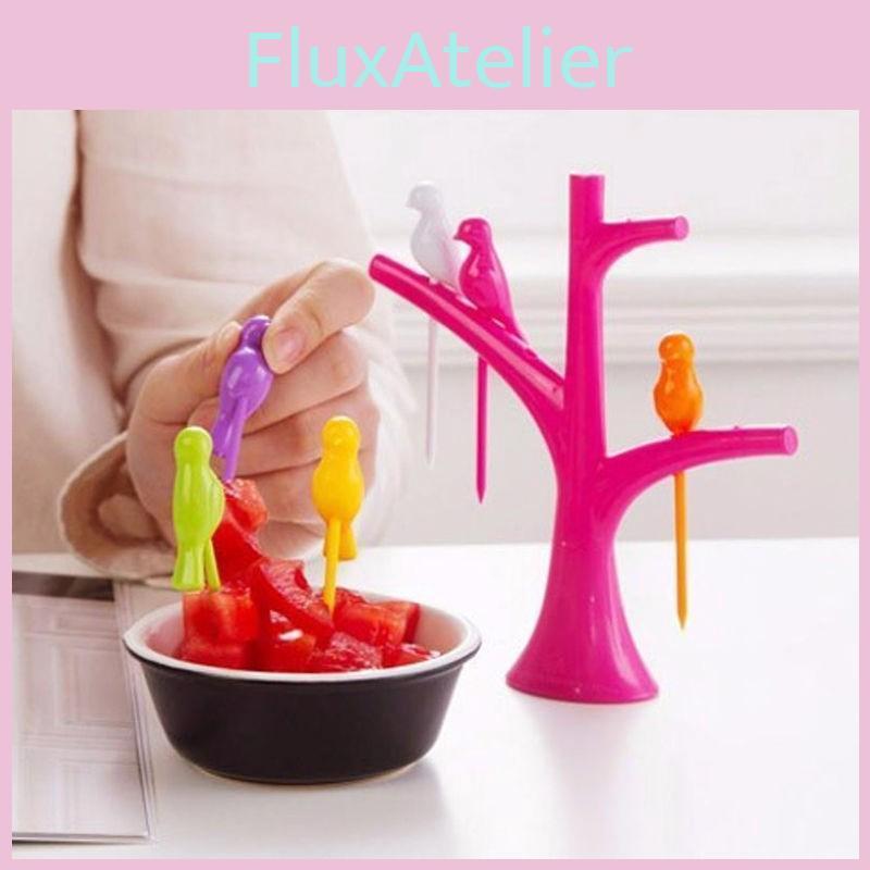 Beautiful Colors And Lovely Style Treetop Bird Fruit Fork For Kitchen Decor