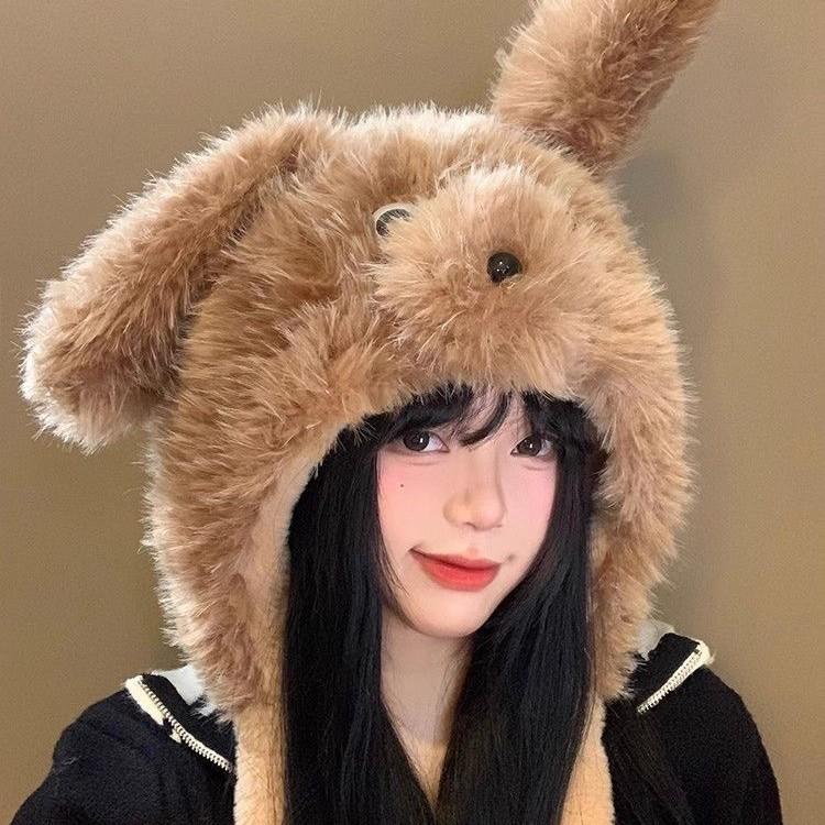 Plush hat autumn and winter cute puppy season atmosphere cartoon moving ears ear protection hat thickened warm and cold hat
