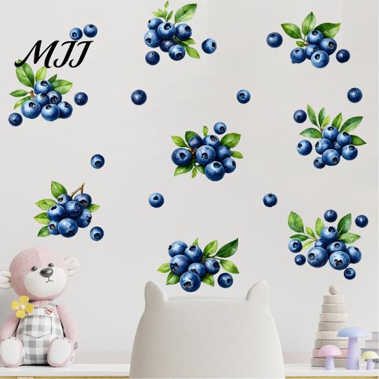 Dekorative Aufkleber für Glastüren Blaubeer-Wandaufkleber, Abziehbar und Aufklebbar Aquarell-Frucht-Aufkleber, Abnehmbare Boho Wasserdichte Fensteraufkleber Kunst Baby