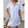 Summer Women's Short Sleeved Striped Cotton Linen Mid Length Shirt for Women Long Shirts